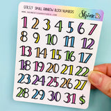 Small Hand-Lettered Date Number Stickers