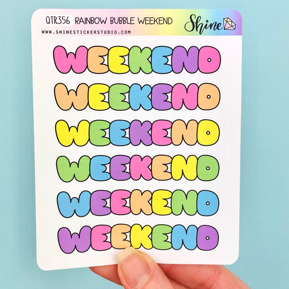 Rainbow Bubble Letter Weekend Stickers
