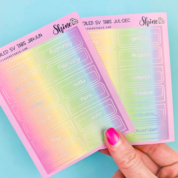 Holographic FOILED Rainbow Standard Vertical Monthly Tab Stickers