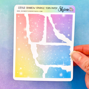Rainbow Sparkle Torn Paper Stickers