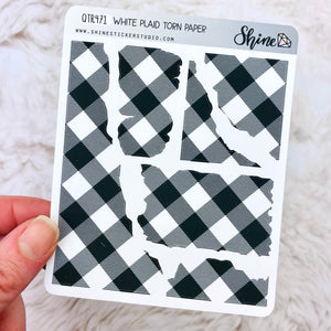 White Plaid Torn Paper Stickers