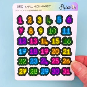 Small Neon Date Numbers Planner Stickers