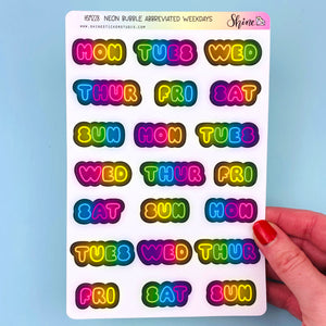 Neon Bubble Abbreviated Weekdays Planner Stickers