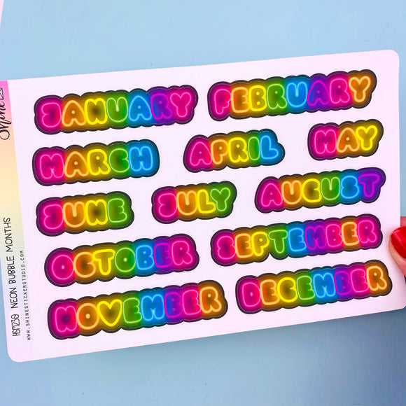 Neon Bubble Months Planner Stickers