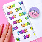 Large Abbreviated Days of the Week Bubble Letter Washi - Date Cover Weekdays Washi Tape