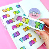 Large Abbreviated Days of the Week Bubble Letter Washi - Date Cover Weekdays Washi Tape