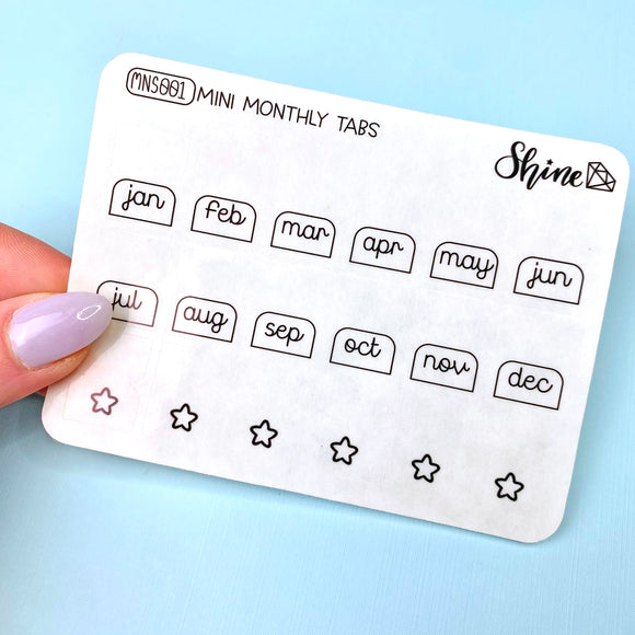 Black on Clear Mini Monthly Tabs Mini Sheet