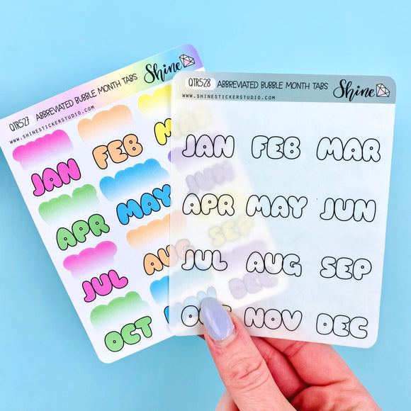 Abbreviated Bubble Letter Monthly Tab Stickers