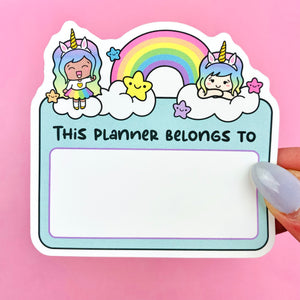 Blank Planner Name Label Luna Unicorn DIE CUT Sticker