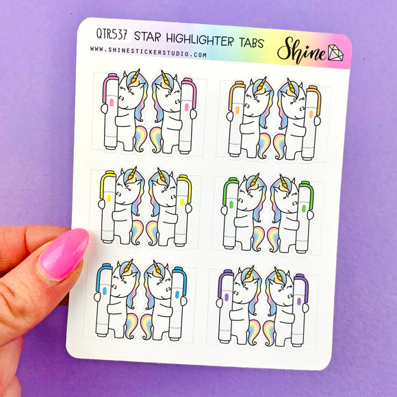 Star the Unicorn Highlighter Tab Stickers