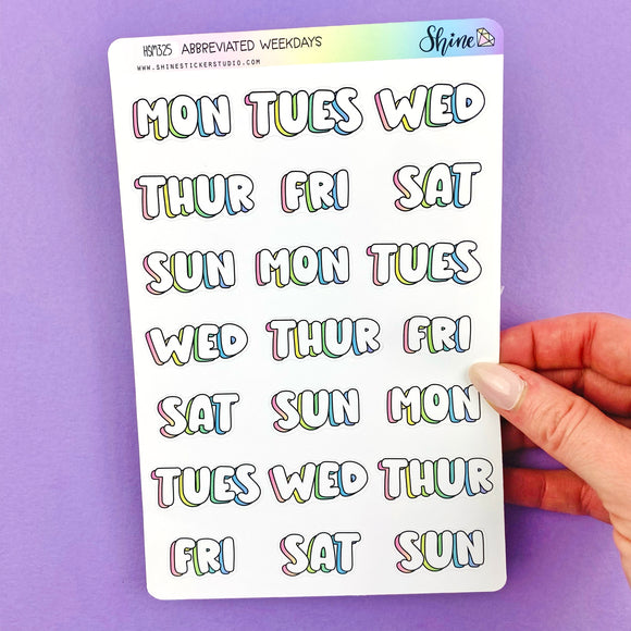 3D Abbreviated Weekdays
