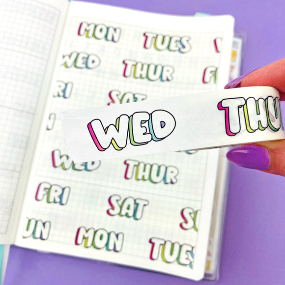 Rainbow 3D Large Abbreviated Days of the Week Washi - Date Cover Weekdays Washi Tape