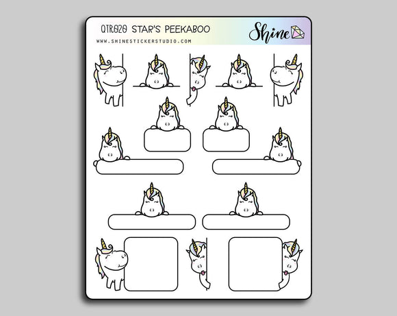 White Star's Peekaboo Stickers - Star the Unicorn | Unicorn Stickers | Shine Sticker Studio 