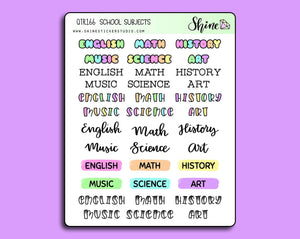 All Color School Subjects Stickers By Shine Sticker Studio