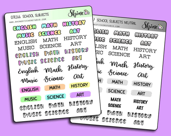 All Color School Subjects Stickers By Shine Sticker Studio