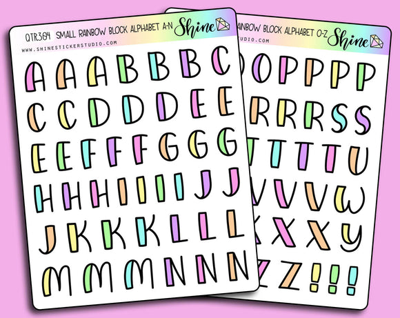 Small Hand-Lettered Alphabet Rainbow Block Letter Stickers