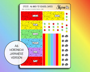 A6 Back to School Hobonichi Date Cover Stickers