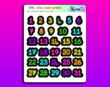 Small Neon Date Numbers Planner Stickers