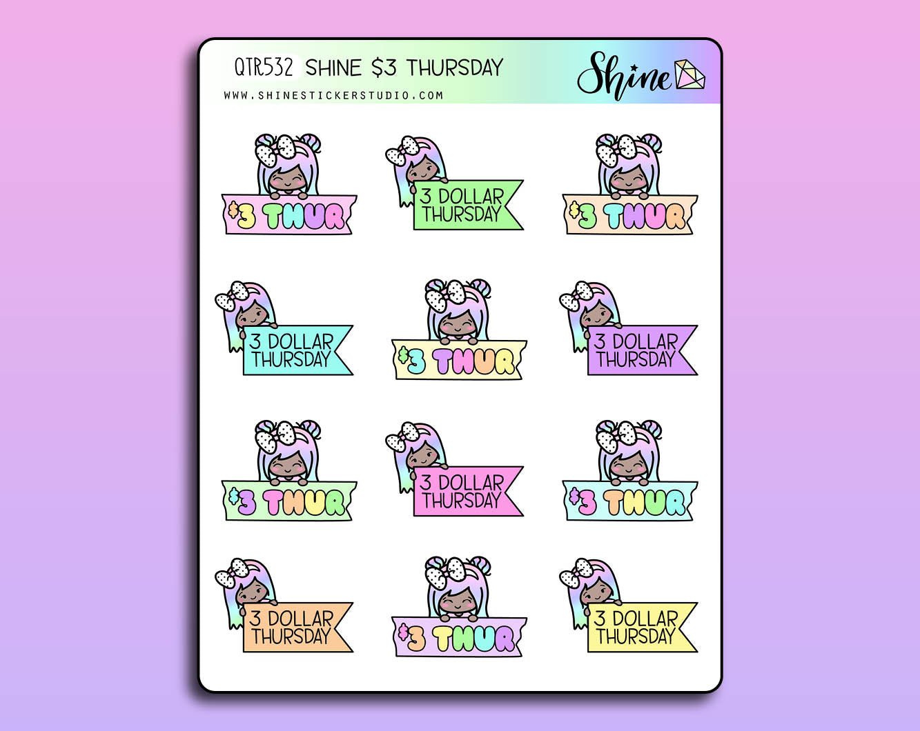 Thursday Sticker Note Shine 3 Dollar Thursday Stickers โ Shine Sticker Studio