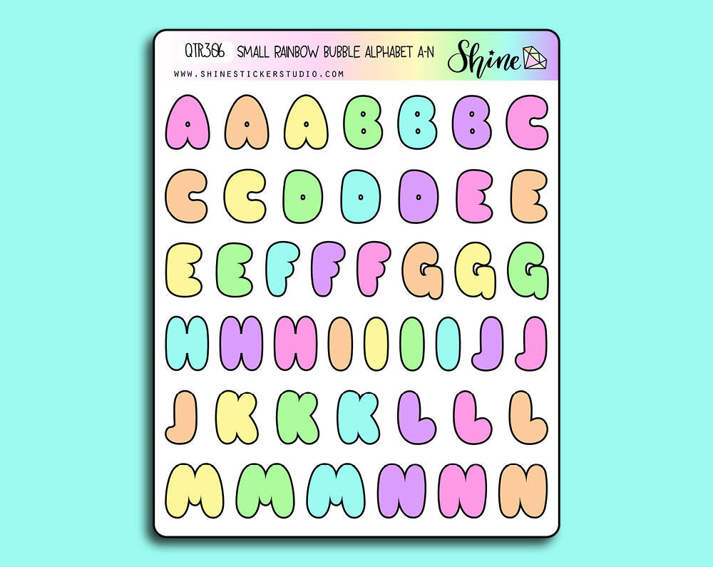 Small Hand-Lettered Alphabet Rainbow Block Letter Stickers – Shine