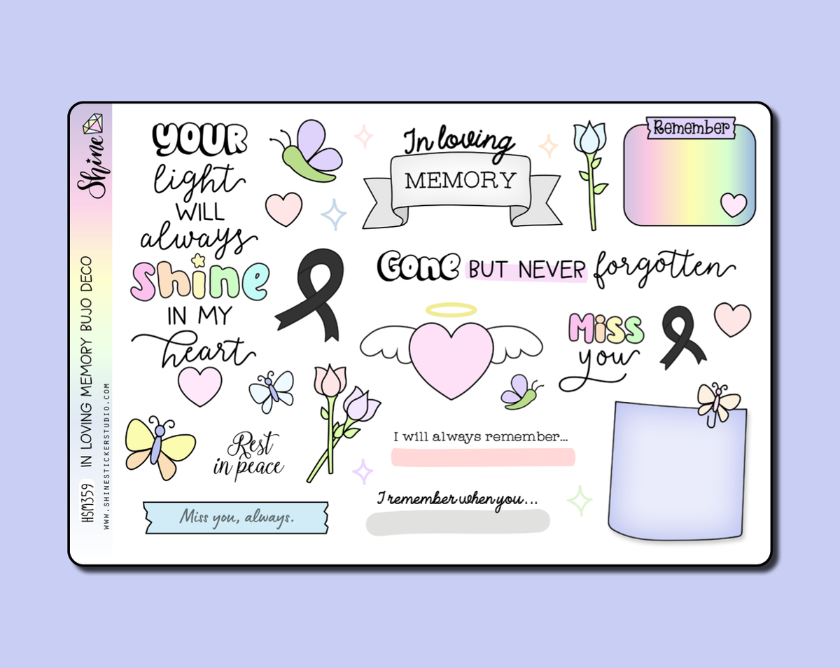 In Loving Memory Bujo Deco Stickers – Shine Sticker Studio