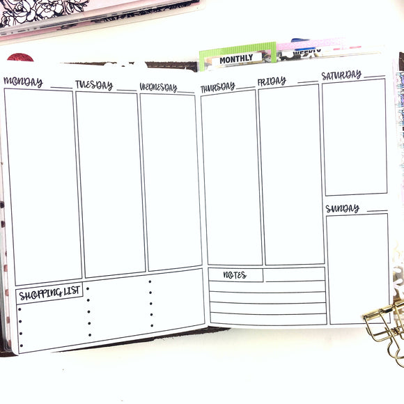 B6 TN Undated Vertical Weekly Printable Insert DIGITAL DOWNLOAD